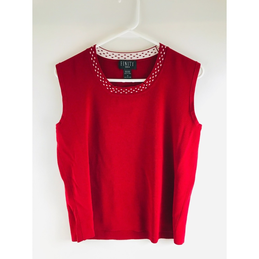 Finity Shirt Women's Size 1X Red Sleeveless White Polka Dot Square Neck Band